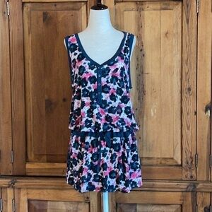 DKNY Pink Leopard Print Modal Sleeveless Mini Dress L.